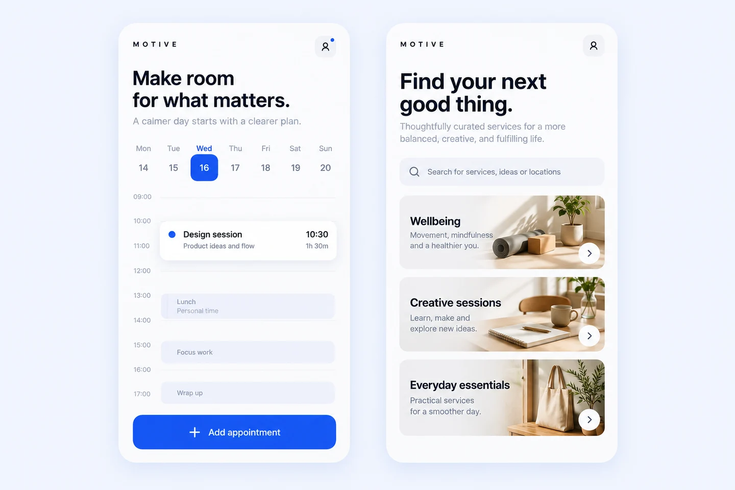 Motive mobile & digital products website design concept